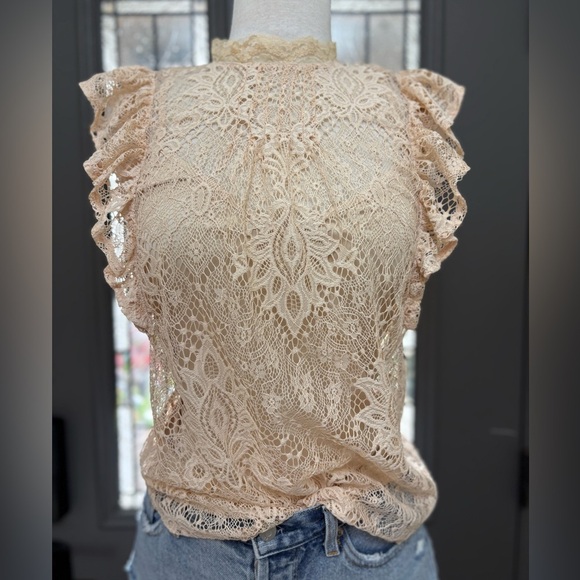 Melograno Rico Lace Ruffle Sleeve Cottagecore Top - Picture 1 of 11
